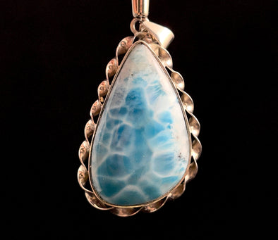 LARIMAR Crystal Pendant - Sterling Silver Twist, Teardrop Cut Stone Cabochon Fine Jewelry, 52249-Throwin Stones