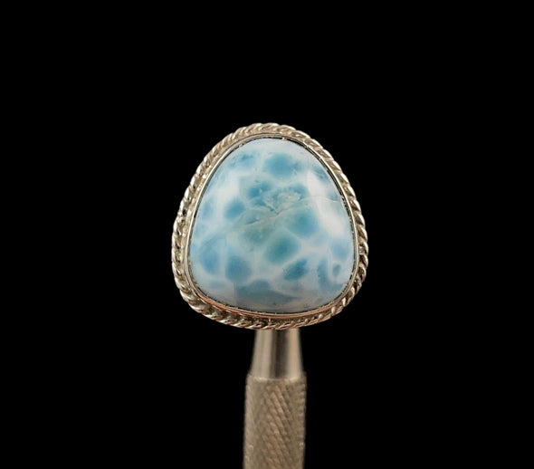 LARIMAR Crystal Ring - Sterling Silver Ring, Size 7.5 - Gemstone Ring, Fine Jewelry, 52278-Throwin Stones