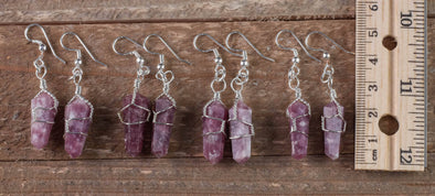 LEPIDOLITE Crystal Point Earrings - Wire Wrapped Dangle Drop Earrings, Gemstone Handmade Jewelry Gift for Her, E0550-Throwin Stones