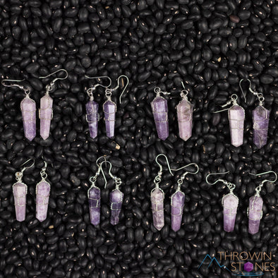 LEPIDOLITE Crystal Point Earrings - Wire Wrapped Dangle Drop Earrings, Gemstone Handmade Jewelry Gift for Her, E0550-Throwin Stones