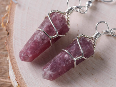 LEPIDOLITE Crystal Point Earrings - Wire Wrapped Dangle Drop Earrings, Gemstone Handmade Jewelry Gift for Her, E0550-Throwin Stones