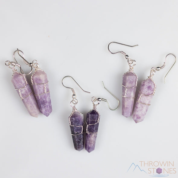 LEPIDOLITE Crystal Point Earrings - Wire Wrapped Dangle Drop Earrings, Gemstone Handmade Jewelry Gift for Her, E0550-Throwin Stones