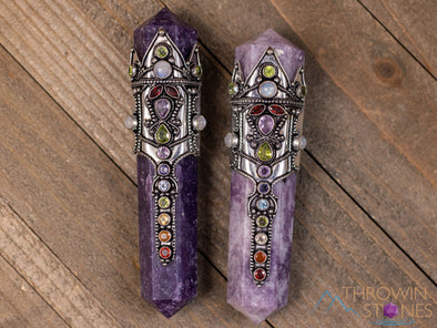 LEPIDOLITE Wand, Rainbow CHAKRA Crystals - Crystal Wand, Metaphysical, Reiki, E2082-Throwin Stones