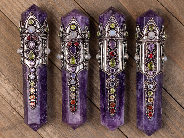 LEPIDOLITE Wand, Rainbow CHAKRA Crystals - Crystal Wand, Metaphysical, Reiki, E2082-Throwin Stones