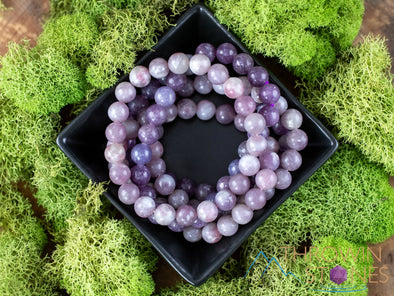 LEPIDOLITE with QUARTZ Crystal Bracelet - Round Beads - Beaded Bracelet, Handmade Jewelry, Healing Crystal Bracelet, E1810-Throwin Stones