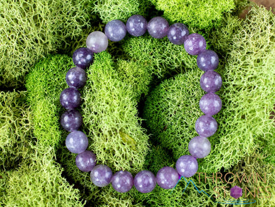 LEPIDOLITE with QUARTZ Crystal Bracelet - Round Beads - Beaded Bracelet, Handmade Jewelry, Healing Crystal Bracelet, E1810-Throwin Stones