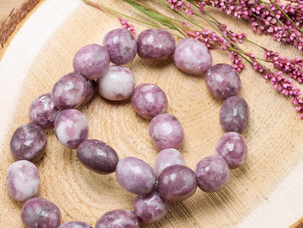 LEPIDOLITE with QUARTZ Crystal Bracelet - Tumbled Beads - Beaded Bracelet, Handmade Jewelry, Healing Crystal Bracelet, E1213-Throwin Stones