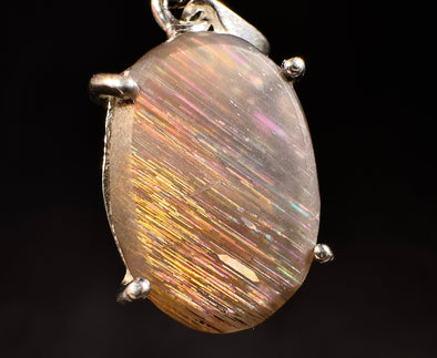 METEOR SUNSTONE Pendant - Sterling Silver, Oval - Genuine Rainbow Meteor Shower Sunstone Crystal Pendant from Tanzania, 53958-Throwin Stones