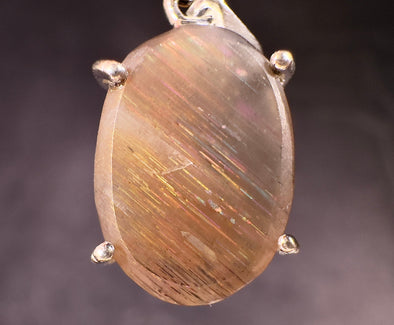 METEOR SUNSTONE Pendant - Sterling Silver, Oval - Genuine Rainbow Meteor Shower Sunstone Crystal Pendant from Tanzania, 53958-Throwin Stones