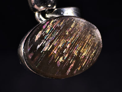 METEOR SUNSTONE Pendant - Sterling Silver, Oval - Genuine Rainbow Meteor Shower Sunstone Crystal Pendant from Tanzania, 53969-Throwin Stones