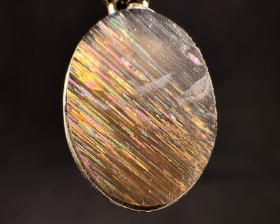 METEOR SUNSTONE Pendant - Sterling Silver, Oval - Genuine Rainbow Meteor Shower Sunstone Crystal Pendant from Tanzania, 53982-Throwin Stones