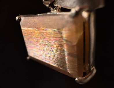 METEOR SUNSTONE Pendant - Sterling Silver, Rectangle - Genuine Rainbow Meteor Shower Sunstone Crystal Pendant from Tanzania, 53966-Throwin Stones