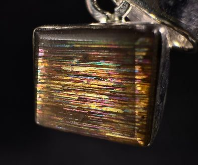 METEOR SUNSTONE Pendant - Sterling Silver, Square - Genuine Rainbow Meteor Shower Sunstone Crystal Pendant from Tanzania, 53974-Throwin Stones