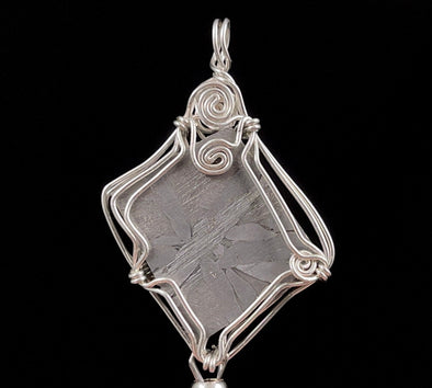 METEORITE Pendant - Ancient Muonionalusta Meteor, Herkimer Diamond - Wire Wrapped Crystal Necklace, Handmade Jewelry, 51522-Throwin Stones
