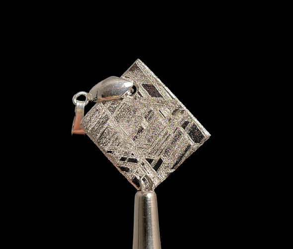 METEORITE Pendant - Rhodium Plated - Ancient Muonionalusta Meteor, Handmade Jewelry, Space Astronomy Gifts, 50290-Throwin Stones