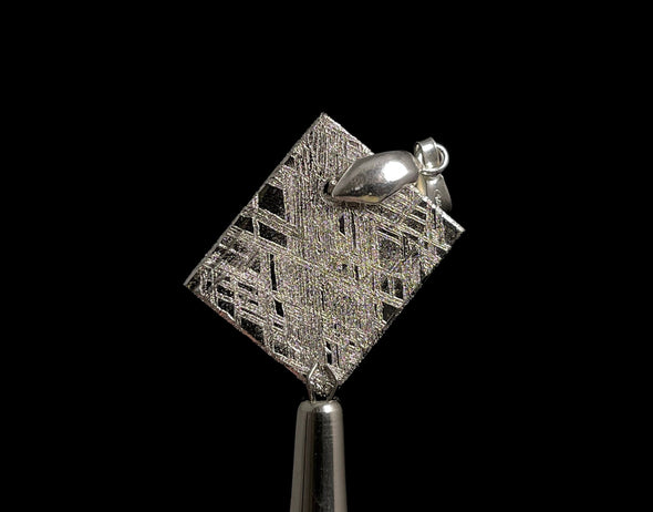 METEORITE Pendant - Rhodium Plated - Ancient Muonionalusta Meteor, Handmade Jewelry, Space Astronomy Gifts, 50294-Throwin Stones