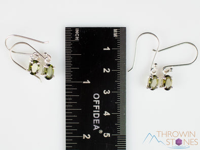 MOLDAVITE Earrings - Sterling Silver, Prong Faceted - Moldavite Crystal, Dangle Earrings, Genuine Moldavite Jewelry, E2065-Throwin Stones