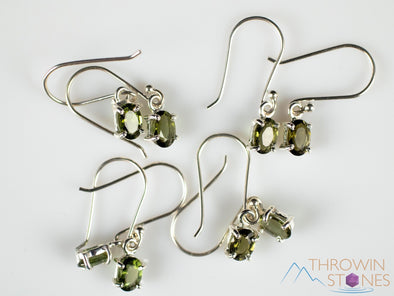 MOLDAVITE Earrings - Sterling Silver, Prong Faceted - Moldavite Crystal, Dangle Earrings, Genuine Moldavite Jewelry, E2065-Throwin Stones