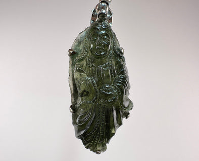 MOLDAVITE Pendant, Sterling Silver, Kuan Yin - Real Moldavite Pendant, Moldavite Jewelry with Certification, Starborn Guanyin Quan Yin 54583-Throwin Stones