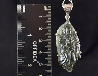 MOLDAVITE Pendant, Sterling Silver, Kuan Yin - Real Moldavite Pendant, Moldavite Jewelry with Certification, Starborn Guanyin Quan Yin 54583-Throwin Stones