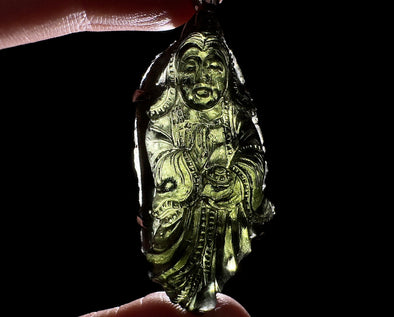 MOLDAVITE Pendant, Sterling Silver, Kuan Yin - Real Moldavite Pendant, Moldavite Jewelry with Certification, Starborn Guanyin Quan Yin 54583-Throwin Stones