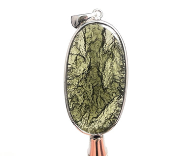 MOLDAVITE Pendant - Sterling Silver, Oval, Raw and Polished - Moldavite Necklace Pendant, Pure Moldavite Jewelry, 49736-Throwin Stones