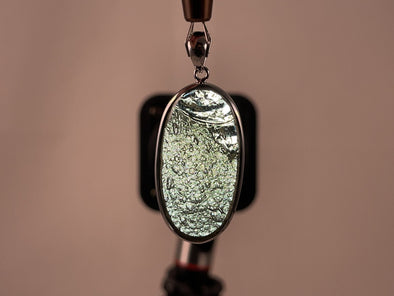 MOLDAVITE Pendant - Sterling Silver, Oval, Raw and Polished - Real Moldavite Pendant, Moldavite Jewelry with Certification, 46146-Throwin Stones