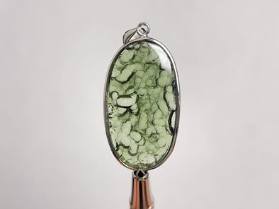 MOLDAVITE Pendant - Sterling Silver, Oval, Raw and Polished - Real Moldavite Pendant, Moldavite Jewelry with Certification, 48067-Throwin Stones