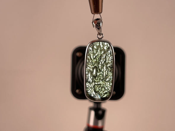 MOLDAVITE Pendant - Sterling Silver, Rectangle, Raw and Polished High Grade - Moldavite Necklace Pendant, Pure Moldavite Jewelry, 46096-Throwin Stones