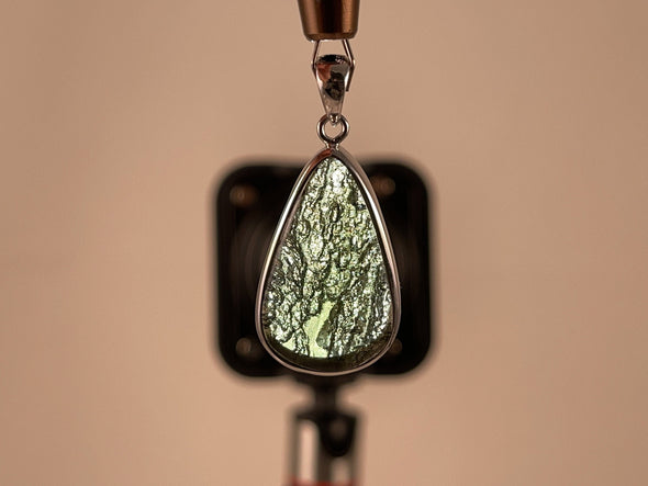 MOLDAVITE Pendant - Sterling Silver, Teardrop, Raw and Polished High Grade - Moldavite Necklace Pendant, Pure Moldavite Jewelry, 46079-Throwin Stones