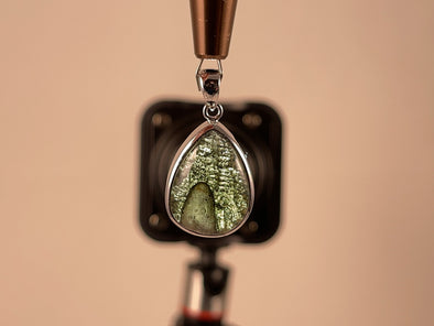 MOLDAVITE Pendant - Sterling Silver, Teardrop, Raw and Polished High Grade - Real Moldavite, Moldavite Jewelry with Certification, 46120-Throwin Stones