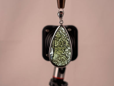 MOLDAVITE Pendant - Sterling Silver, Teardrop, Raw and Polished High Grade - Real Moldavite, Moldavite Jewelry with Certification, 46138-Throwin Stones