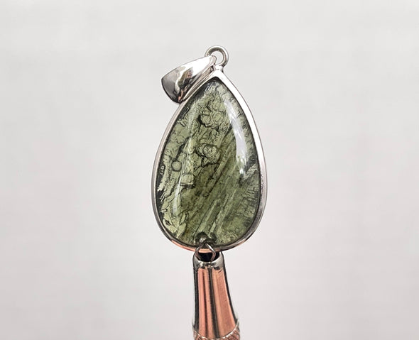 MOLDAVITE Pendant - Sterling Silver, Teardrop, Raw and Polished - Moldavite Necklace Pendant, Pure Moldavite Jewelry, 49733-Throwin Stones