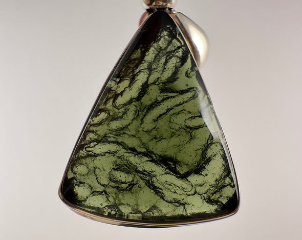 MOLDAVITE Pendant - Sterling Silver, Triangle, Raw and Polished - Real Moldavite Pendant, Moldavite Jewelry with Certification, 54465-Throwin Stones