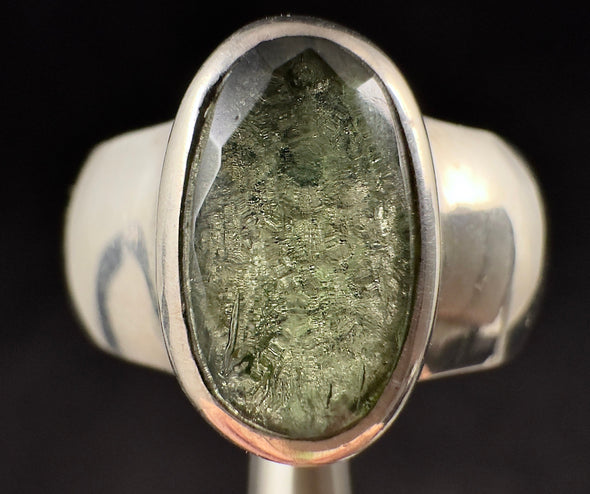 MOLDAVITE Ring - Size 7.5, Sterling Silver Ring, Faceted Oval - Genuine Moldavite Ring, Moldavite Jewelry with Certification, 53497-Throwin Stones