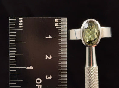 MOLDAVITE Ring - Size 7.5, Sterling Silver Ring, Faceted Oval - Genuine Moldavite Ring, Moldavite Jewelry with Certification, 53508-Throwin Stones