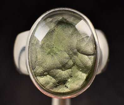MOLDAVITE Ring - Size 8, Sterling Silver Ring, Faceted Oval - Genuine Moldavite Ring, Moldavite Jewelry with Certification, 53524-Throwin Stones