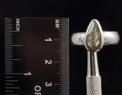 MOLDAVITE Ring - Size 8, Sterling Silver Ring, Faceted Teardrop - Genuine Moldavite Ring, Moldavite Jewelry with Certification, 53523-Throwin Stones