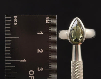 MOLDAVITE Ring - Size 8.75, Sterling Silver Ring, Faceted Teardrop - Genuine Moldavite Ring, Moldavite Jewelry with Certification, 53525-Throwin Stones