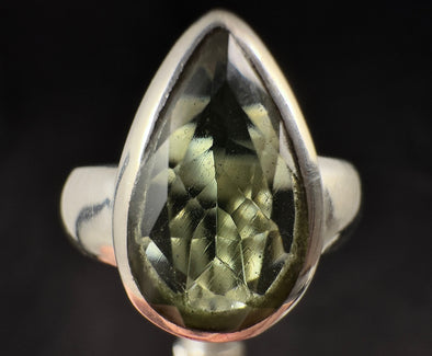 MOLDAVITE Ring - Size 8.75, Sterling Silver Ring, Faceted Teardrop - Genuine Moldavite Ring, Moldavite Jewelry with Certification, 53525-Throwin Stones