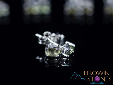 MOLDAVITE Stud Earrings - Sterling Silver, Faceted - Moldavite Crystal, Post Earrings, Genuine Moldavite Jewelry, E2160-Throwin Stones
