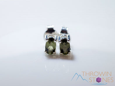 MOLDAVITE Stud Earrings - Sterling Silver, Faceted - Moldavite Crystal, Post Earrings, Genuine Moldavite Jewelry, E2160-Throwin Stones