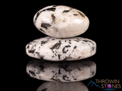 MOONSTONE Crystal Palm Stone - White Feldspar with Black Tourmaline - Worry Stone, Self Care, Healing Crystals and Stones, E1970-Throwin Stones