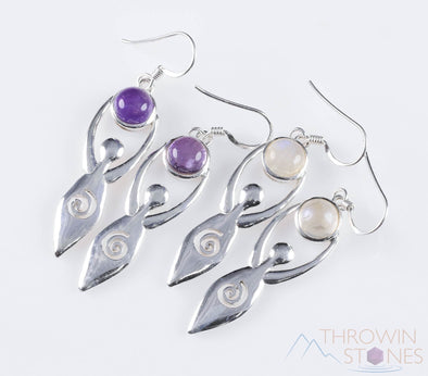 MOONSTONE or AMETHYST STONE Crystal Goddess Statement Earrings - Sterling Silver Earrings, Dangle Earrings, E0443-Throwin Stones
