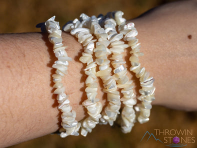 MOTHER OF PEARL Bracelet with Crystal Chip Beads - Beaded Birthstone Gemstone Handmade Jewelry Gift for Her, E0777-Throwin Stones