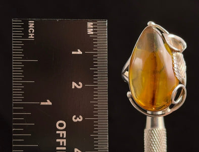 Natural AMBER Ring - Adjustable - Genuine Sterling Silver Ring with a Polished AMBER Center Stone, 53761-Throwin Stones