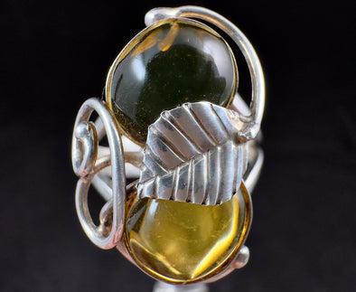 Natural AMBER Ring - Adjustable - Genuine Sterling Silver Ring with a Polished AMBER Center Stone, 53785-Throwin Stones