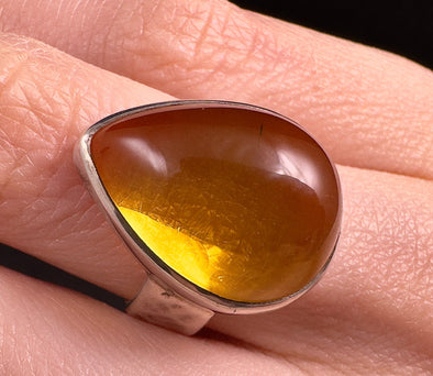 Natural AMBER Ring - SIZE 5.25 - Genuine Sterling Silver Ring with a Polished AMBER Center Stone, 53758-Throwin Stones