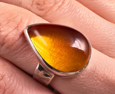 Natural AMBER Ring - SIZE 6- Genuine Sterling Silver Ring with a Polished AMBER Center Stone, 53771-Throwin Stones