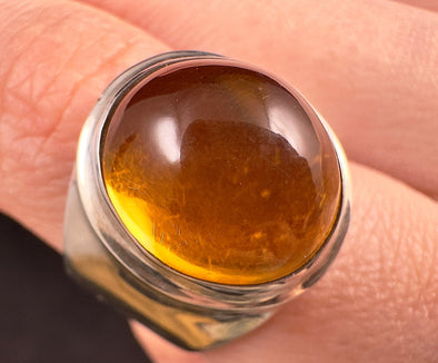 Natural AMBER Ring - SIZE 6.5- Genuine Sterling Silver Ring with a Polished AMBER Center Stone, 53783-Throwin Stones